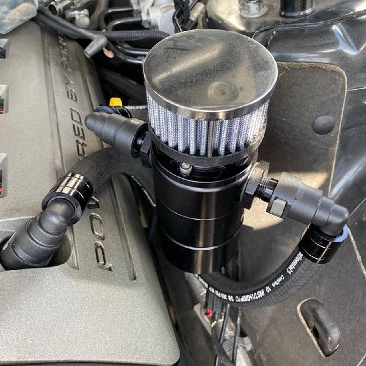 UPR Products Billet Dual Inlet Breather Tank Plug N Play Black (2011-2023 Mustang GT) 5029-221