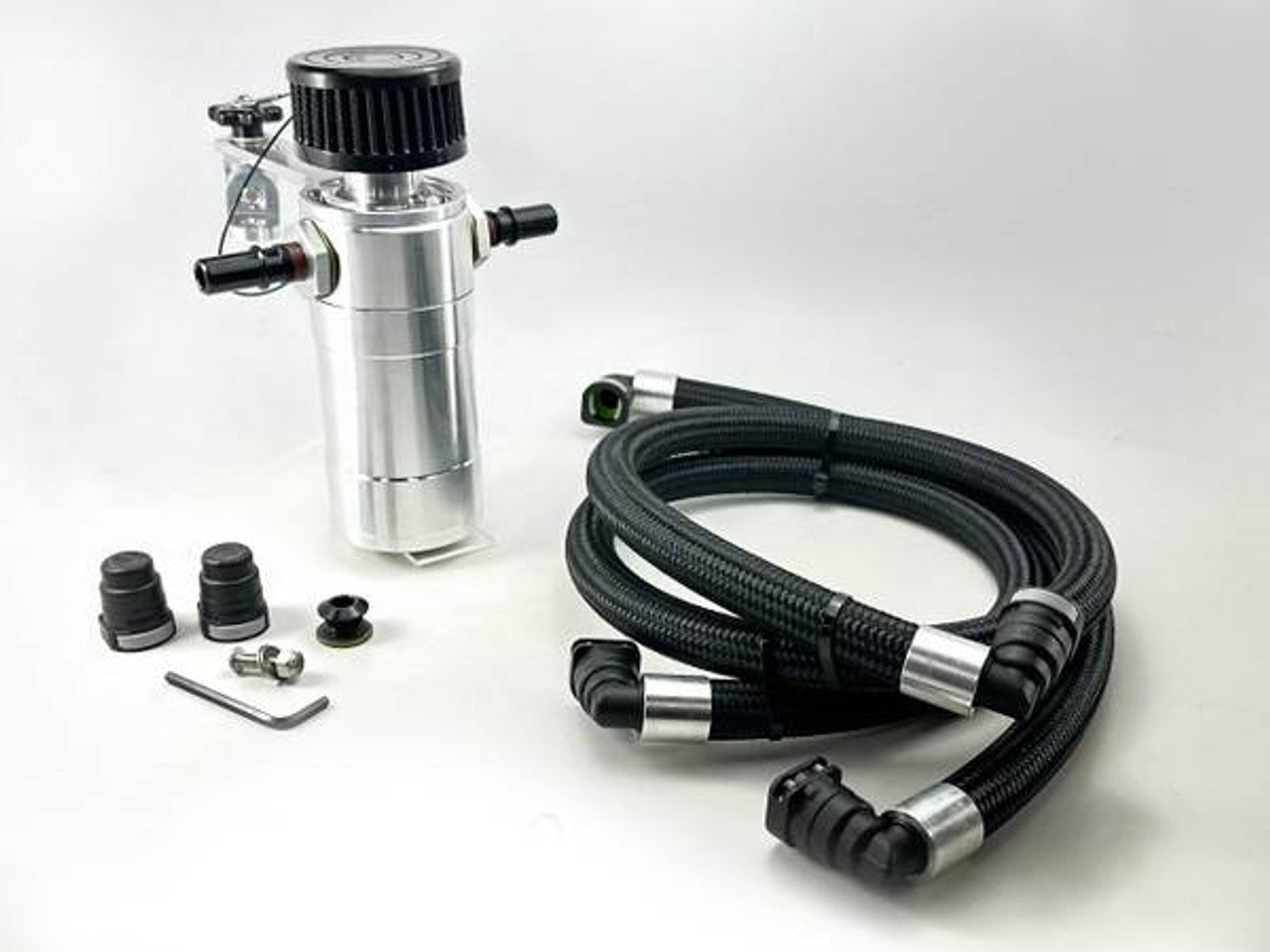 UPR Products Billet Dual Inlet Breather Tank Plug N Play Satin (2011-2023 Mustang GT) 5029-220