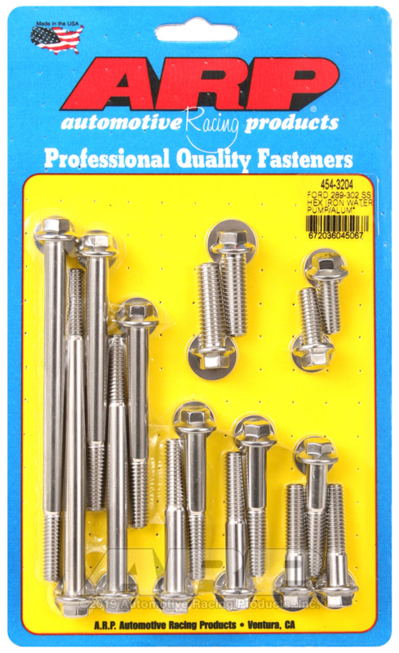 ARP Ford 289-302 SS Hex Iron Water Pump and Front Cover Bolt Kit - 454-3204