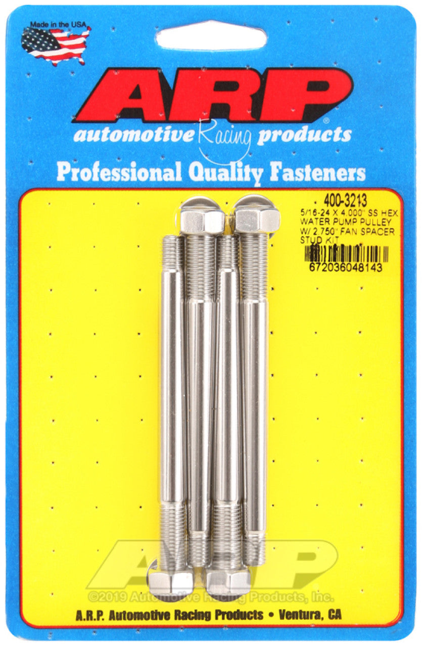 ARP 5/16-24 X 4.000 SS Hex Water Pump Pulley w/ 2.750in Fan Spacer Stud Kit - 400-3213