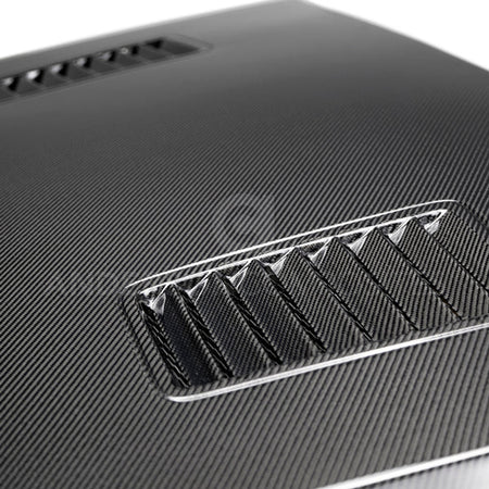 Anderson Composites Super Snake Style Double sided Carbon Fiber Hood (2018-2023 Mustang) AC-HD18FDMU-SN-DS