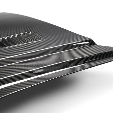 Anderson Composites Super Snake Style Double sided Carbon Fiber Hood (2018-2023 Mustang) AC-HD18FDMU-SN-DS