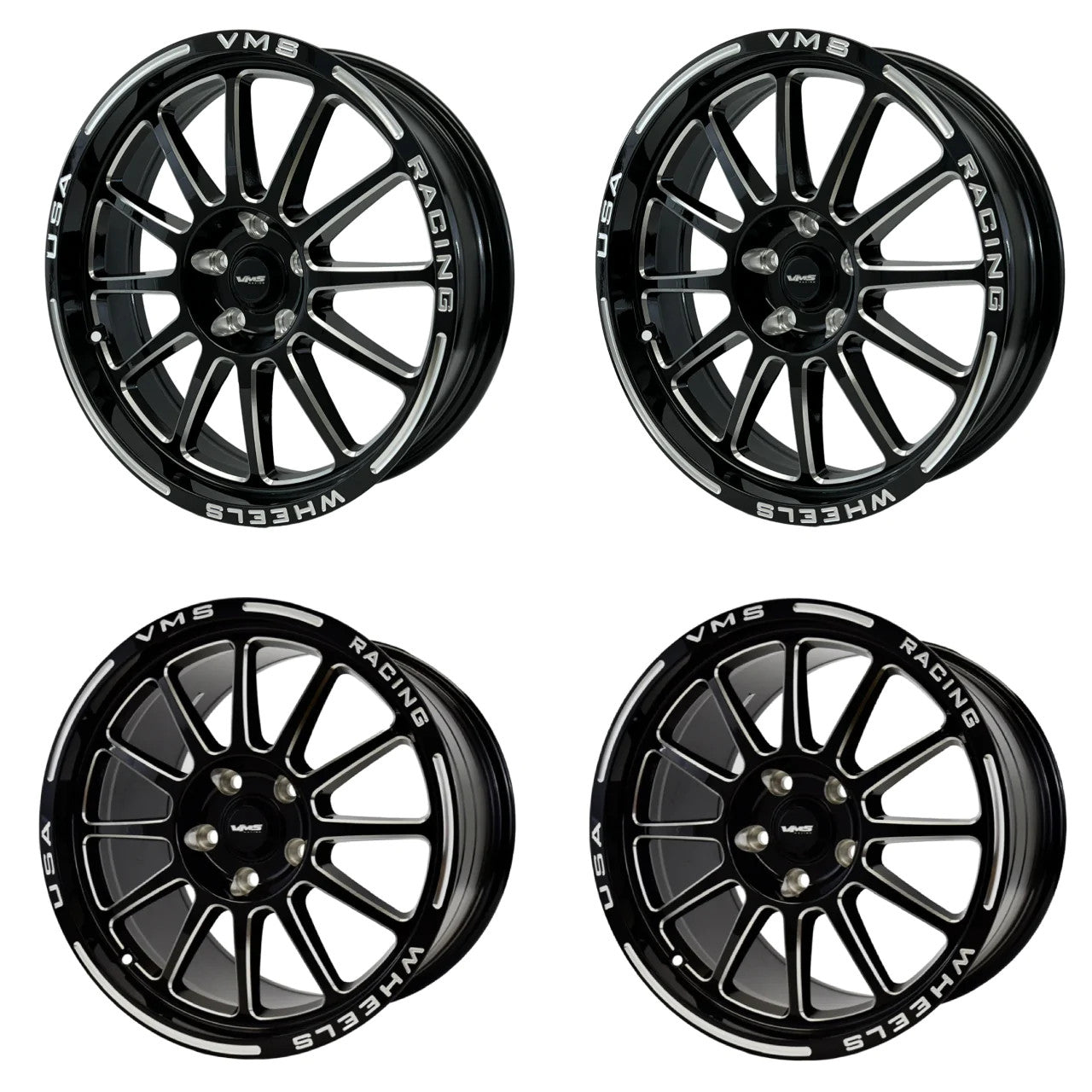 VMS Front & Rear Black Hawk Drag Wheel Set (2005-2023 Mustang / 2024 Mustang)