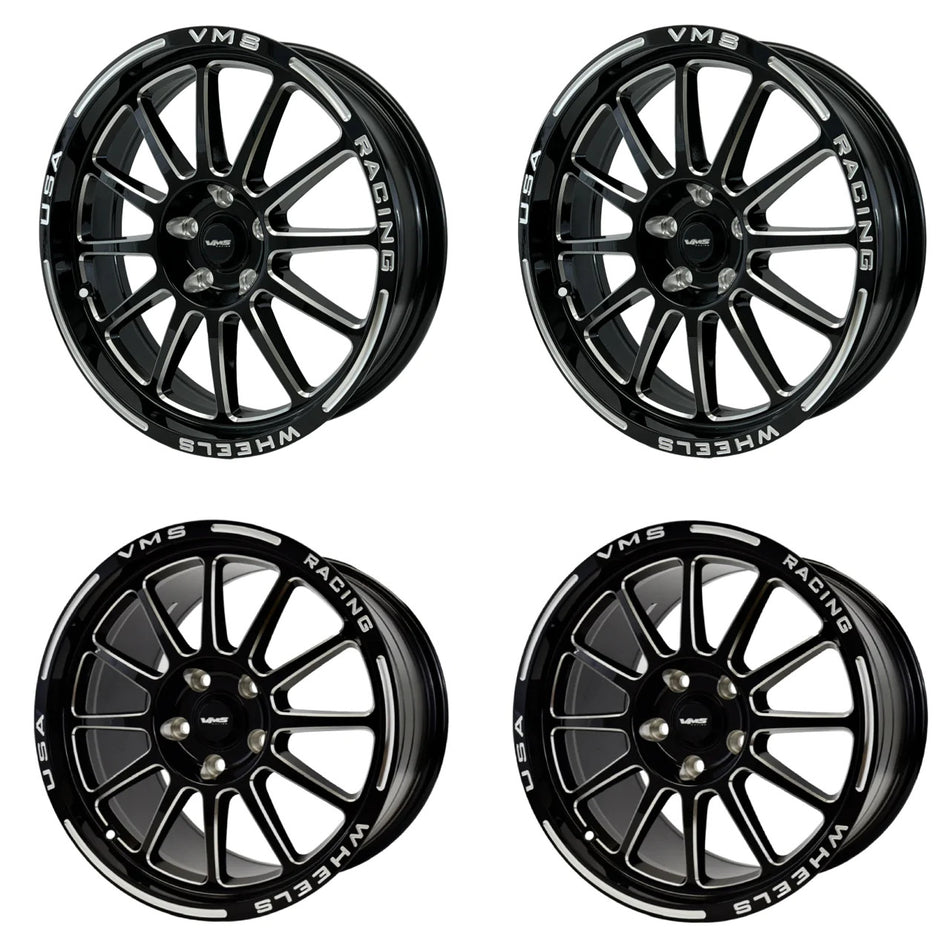 VMS Front & Rear Black Hawk Drag Wheel Set (2005-2023 Mustang / 2024 Mustang)