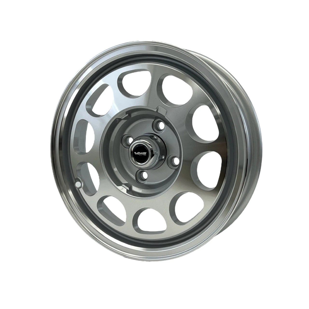 VMS Wheels Phone Dial 15X3.5 4X108 -13 ET 73.1 CB Silver Machined Finish (1979-1993 Mustang) VWPD002