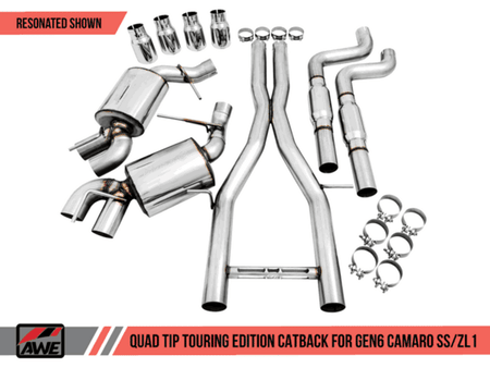 AWE Cat-Back Non-Resonated Exhaust Touring Edition Quad Outlet Chrome Tips (16-18 Camaro Coupe SS Manual/ZL1) 3020-42068