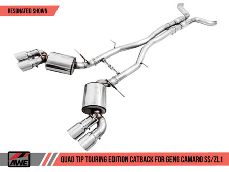 AWE Cat-Back Non-Resonated Exhaust Touring Edition Quad Outlet Chrome Tips (16-18 Camaro Coupe SS Manual/ZL1) 3020-42068