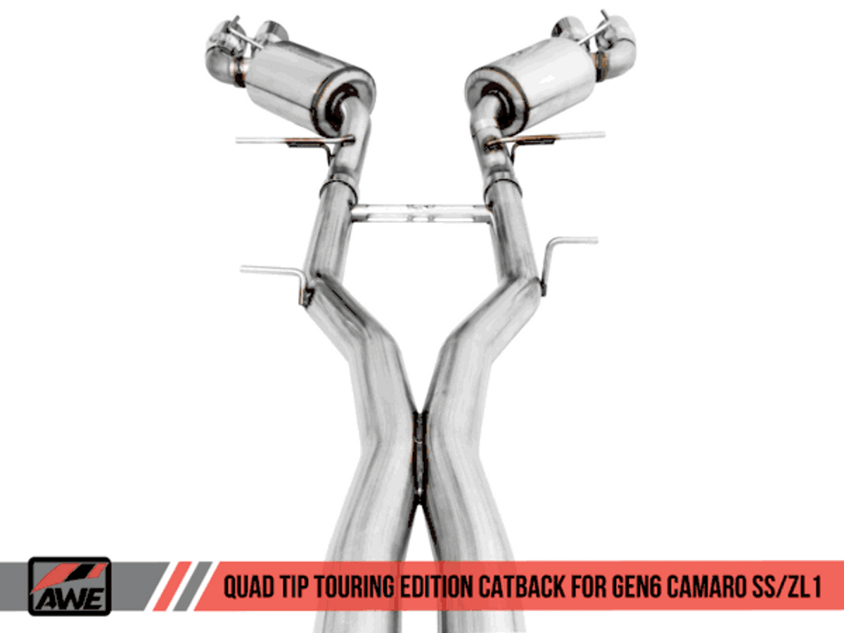 AWE Cat-Back Resonated Exhaust Touring Edition Quad Outlet Chrome Tips (16-18 Camaro Coupe SS Manual/ZL1) 3015-42092