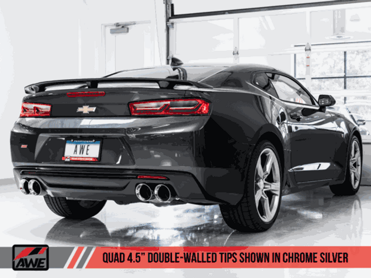 AWE Cat-Back Resonated Exhaust Track Edition Quad Outlet Chrome Tips (16-18 Camaro Coupe SS Manual/ZL1) 3020-42090