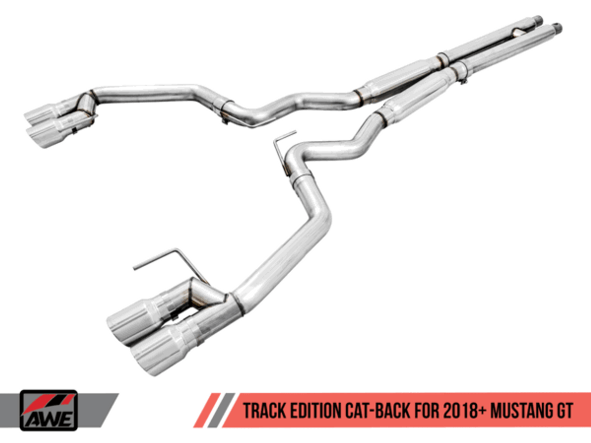 AWE Exhaust Catback Track Quad Tip Chrome (2018-2023 Mustang GT) 3020-42064