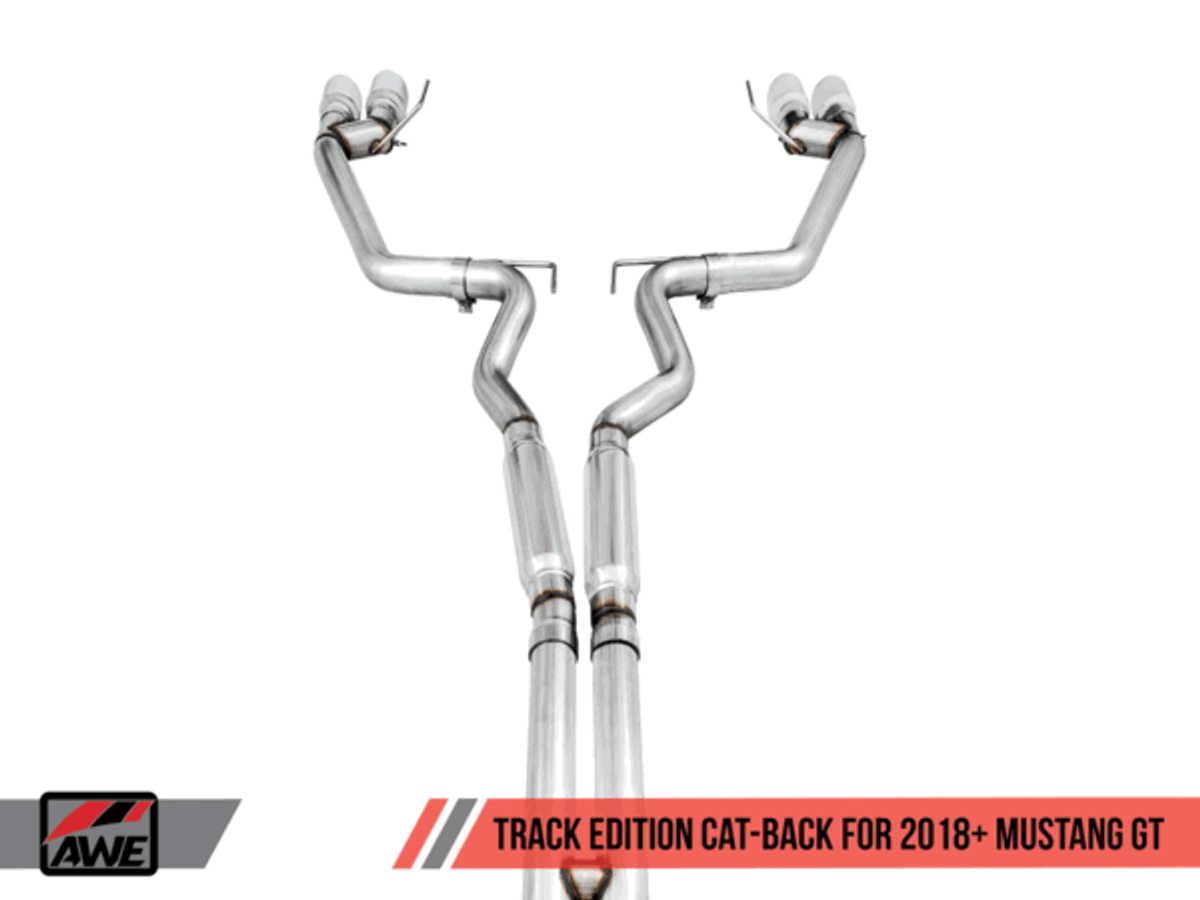 AWE Exhaust Catback Track Quad Tip Chrome (2018-2023 Mustang GT) 3020-42064