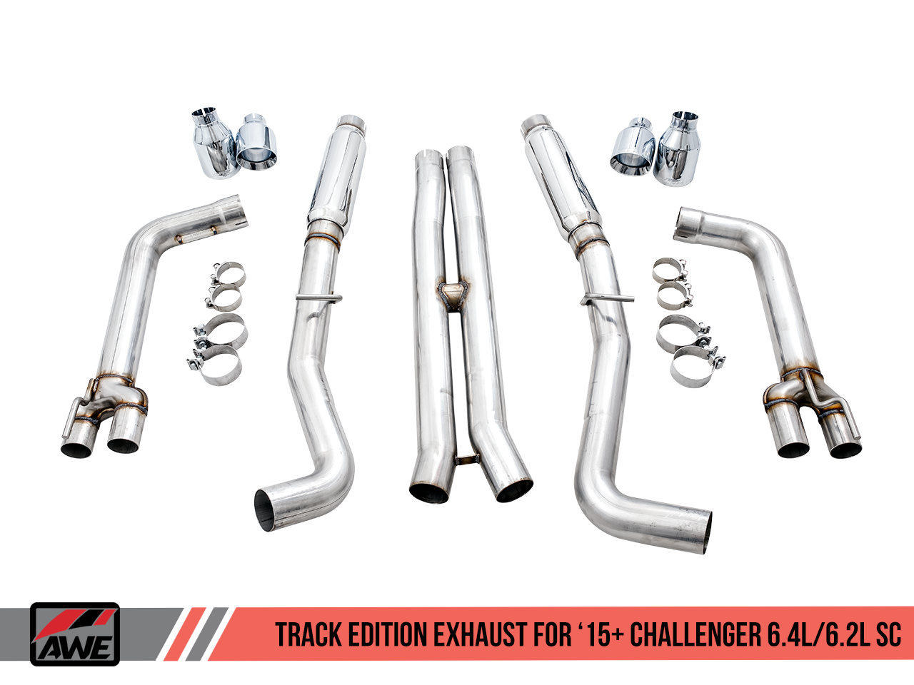 AWE Track Edition Exhaust Chrome Quad Tips (2015+ Challenger 6.4L/Hellcat & Demon 6.2L SC) 3015-42136