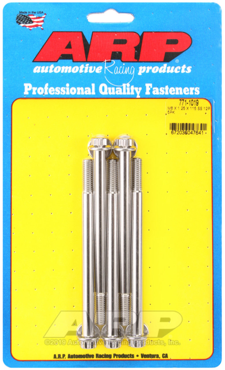 ARP M8 x 1.25 x 115 12pt Stainless Steel Bolts (5/pkg) - 771-1019