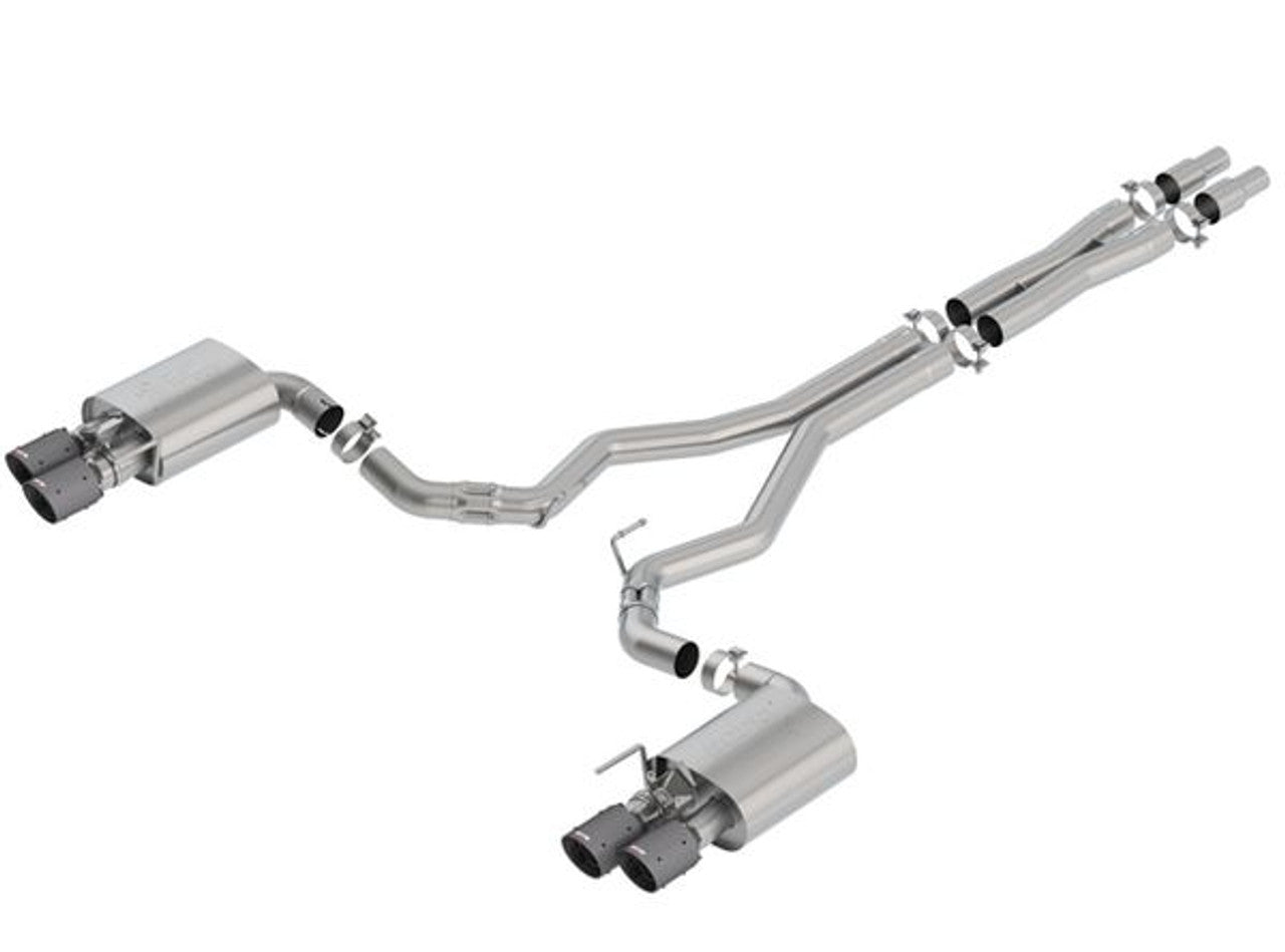 Borla ATAK Catback Active Exhaust Black Carbon Fiber Tips (2018-2023 Mustang GT) 140743CFBA