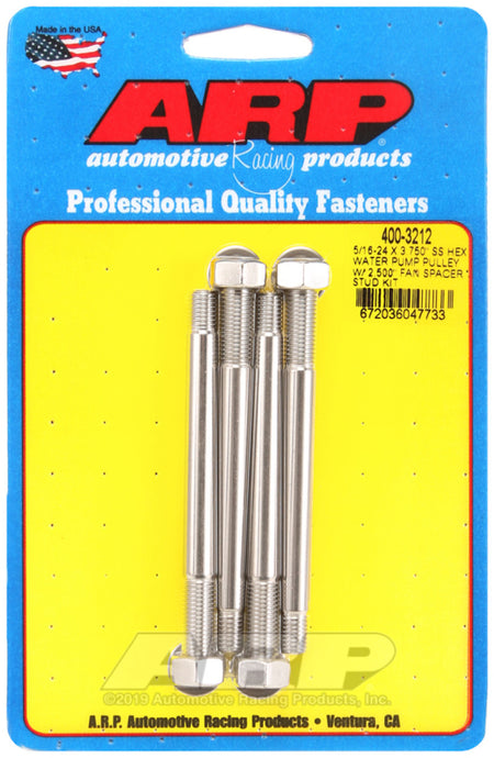 ARP 5/16-24 X 3.750 SS Hex Water Pump Pulley w/ 2.500in Fan Spacer Stud Kit - 400-3212