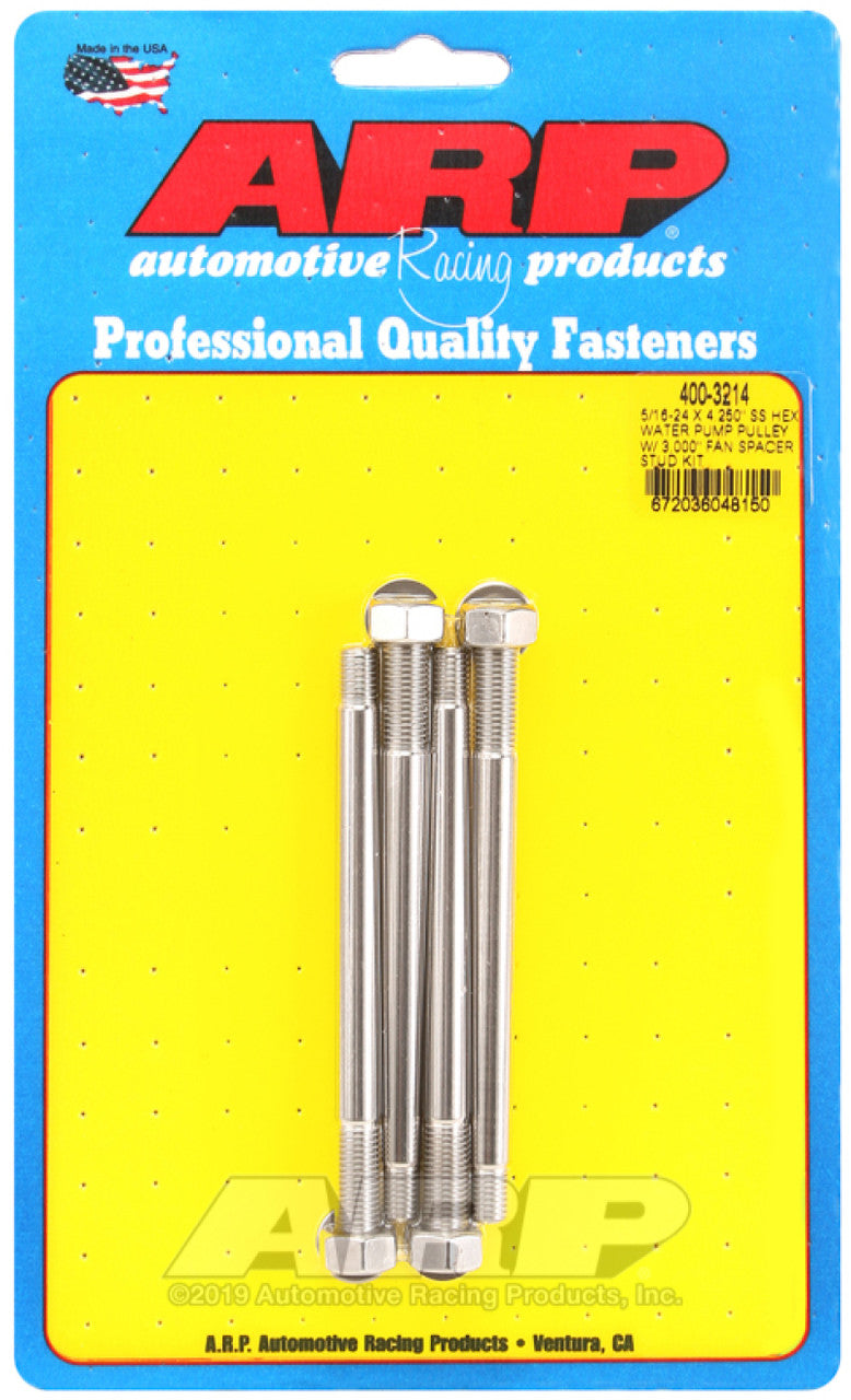 ARP 5/16-24 X 4.250 SS Hex Water Pump Pulley w/ 3.000in Fan Spacer Stud Kit - 400-3214