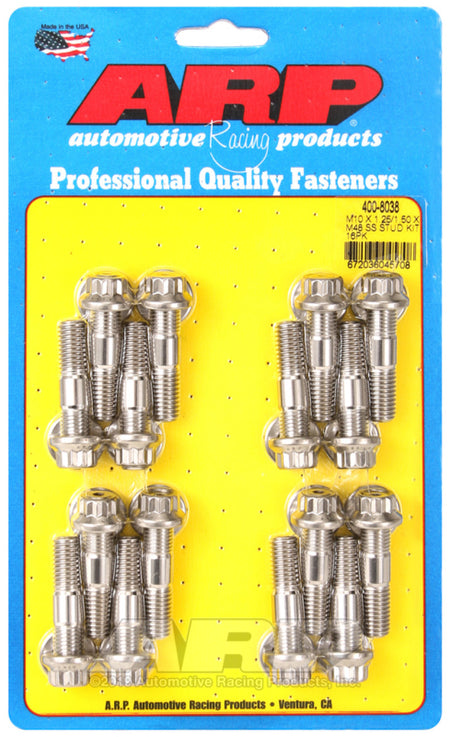ARP M10 x 1.25/1.50 x 48 Stainless Steel 12pt Broached Stud Kit (16/pkg) - 400-8038