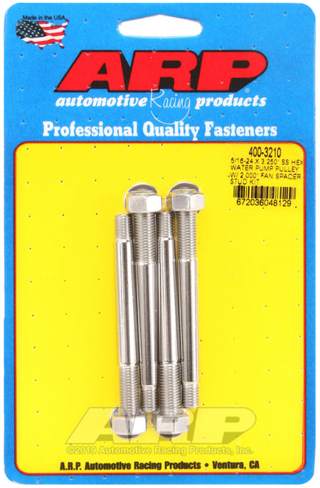 ARP 5/16-24 X 3.250 SS Hex Water Pump Pulley w/ 2.000in Fan Spacer Stud Kit - 400-3210