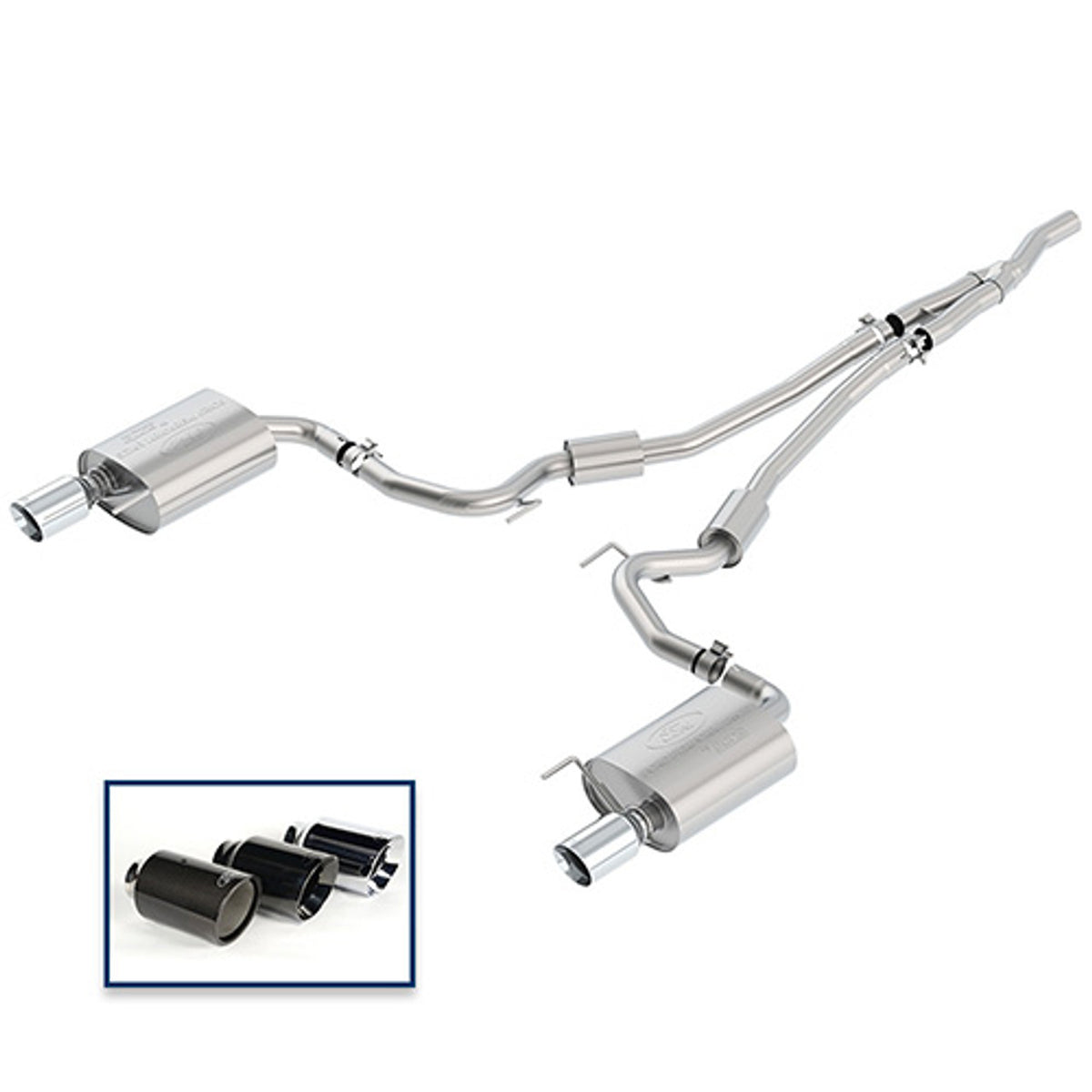 Ford Racing Catback Exhaust Sport Chrome Tips (2015-2023 Mustang EcoBoost) M-5200-M4SCA