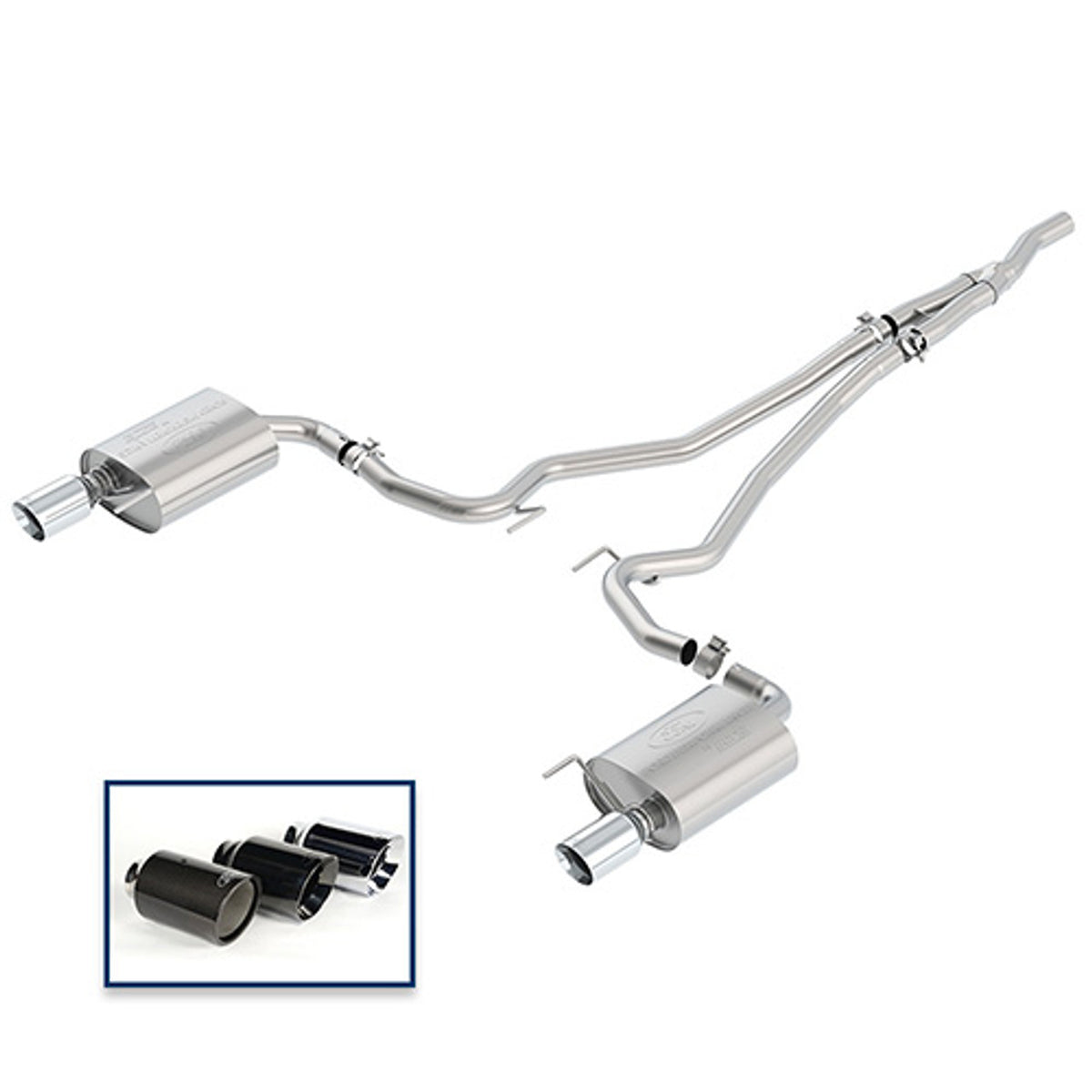 Ford Racing Catback Exhaust Touring Chrome Tips (2015-2023 Mustang EcoBoost) M-5200-M4TCA