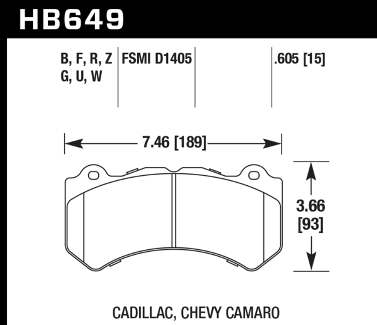Hawk Performance Front Brake Pad DTC-60 (12-14 Camaro ZL1/2015 Charger BR7) HB649G.605