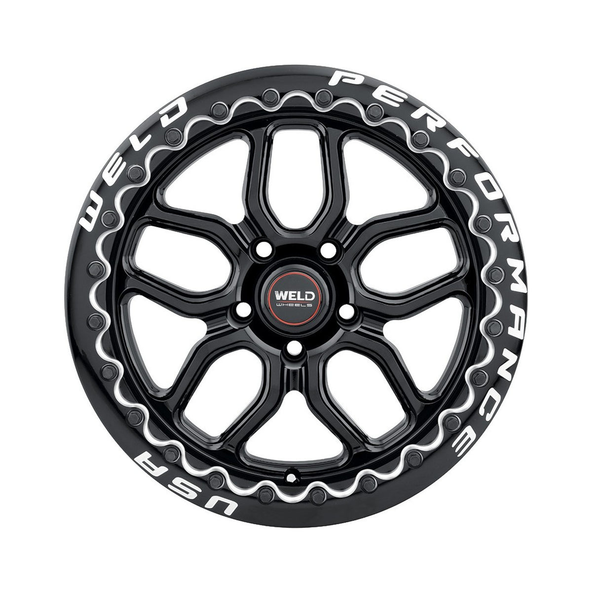 Weld 17x10 Laguna Black Beadlock Wheel 5x114.3 BC ET 49 BS 7.42 Gloss Black (2005 - 2025 Mustang GT Premium / GT Base / Ecoboost) (S650 Non-Perf Pack Cars) S92270067P49