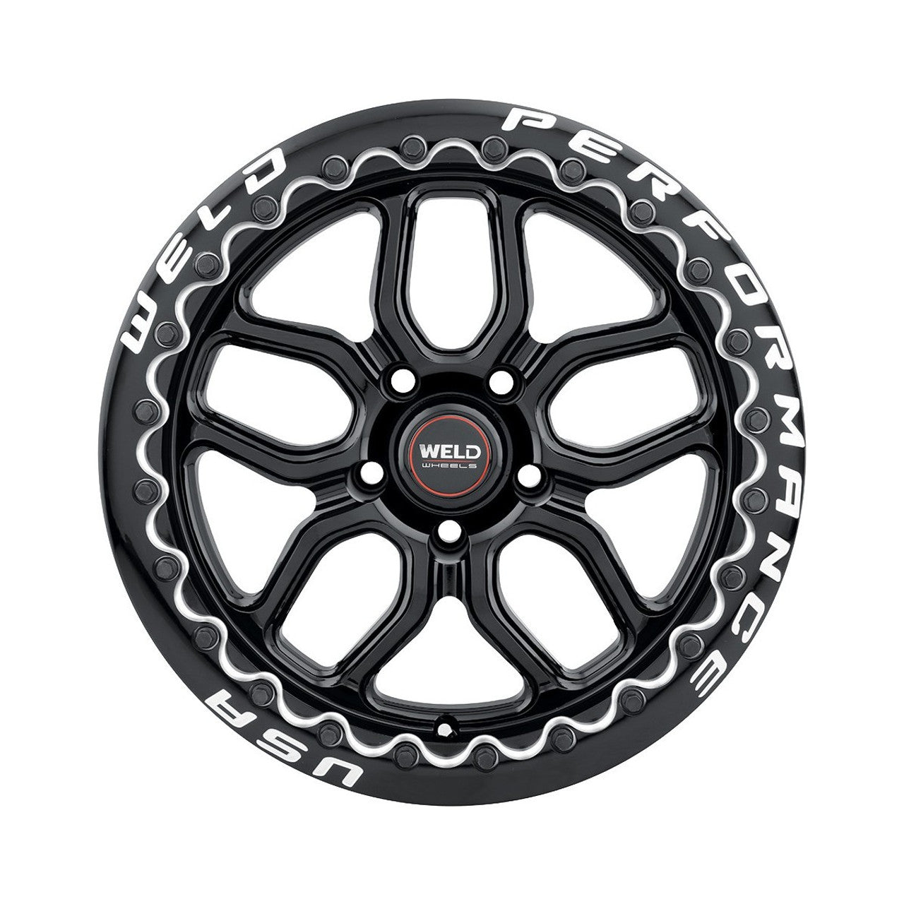 Weld 17x10 Laguna Black Beadlock Wheel 5x114.3 BC ET 49 BS 7.42 Gloss Black (2005 - 2025 Mustang GT Premium / GT Base / Ecoboost) (S650 Non-Perf Pack Cars) S92270067P49