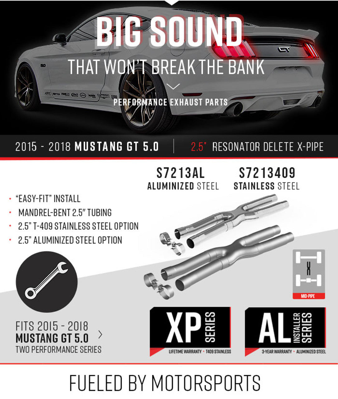MBRP 2.5" Resonator Delete X-Pipe T409 (2015-2023 Mustang GT / 2024 Mustang GT) S7213409