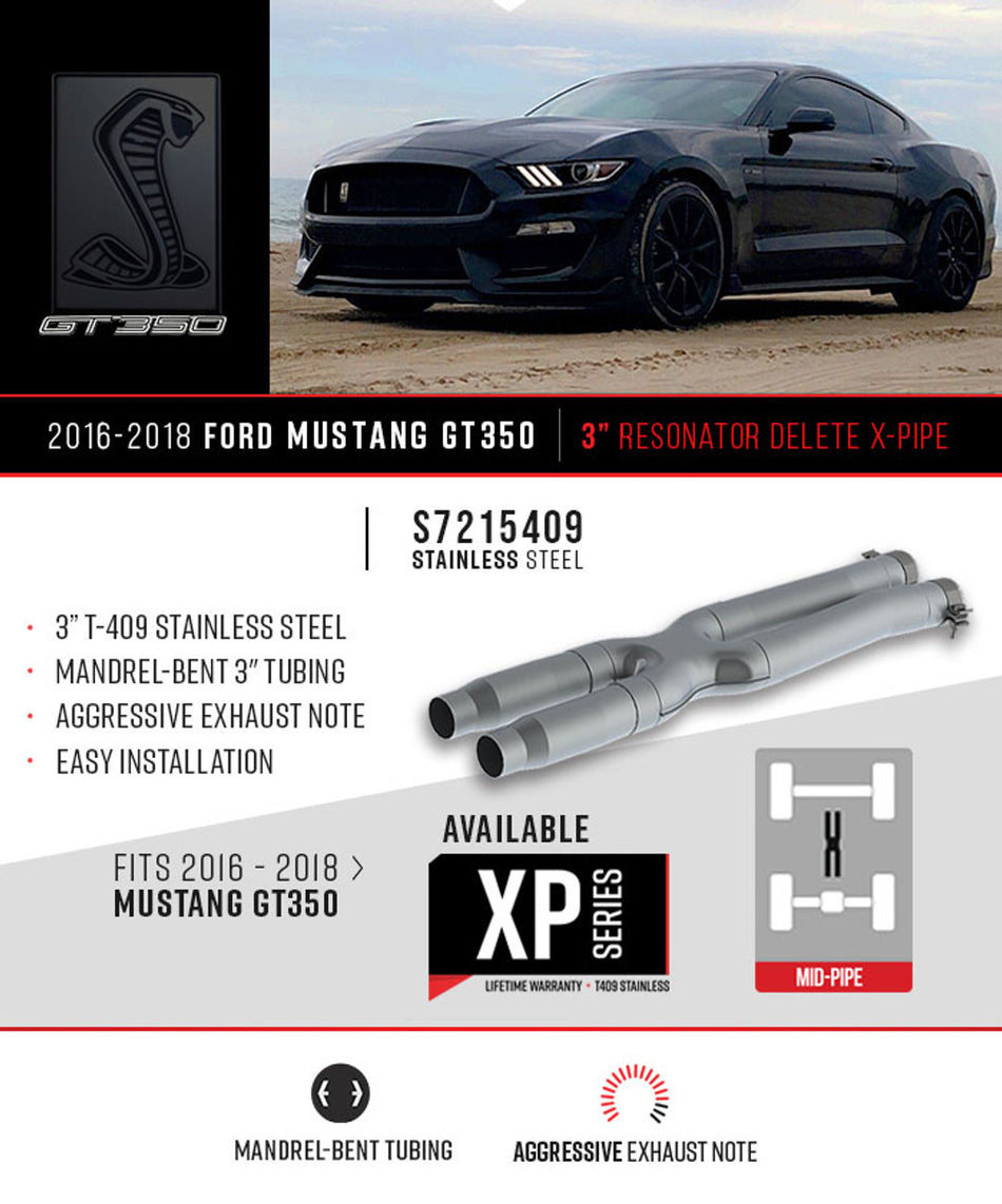 MBRP 3" Resonator Bypass X-Pipe, T409 (16-19 GT350) S7215409