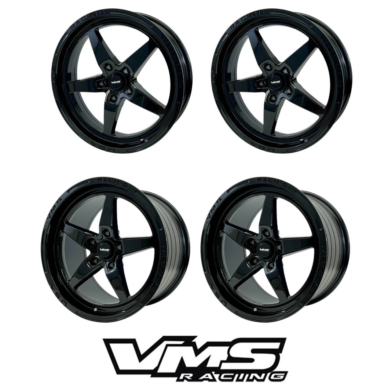VMS Front & Rear Street Drag Wheel Set All Black Dark Series (10-23 Camaro/14-17 SS/08-14 CTSV)