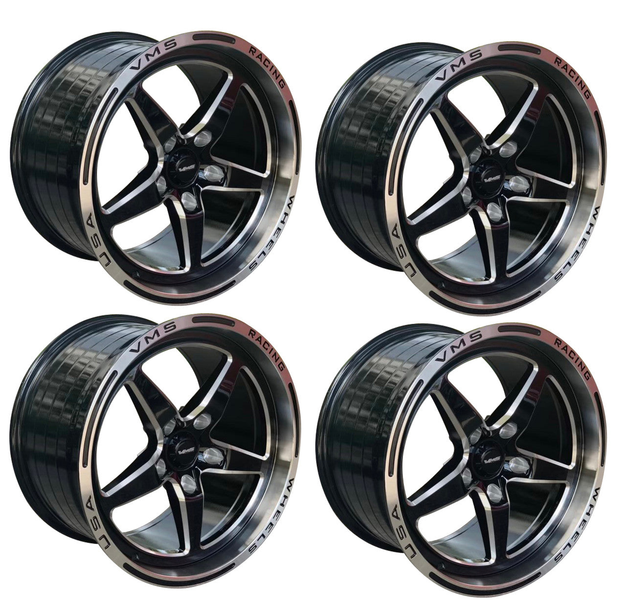 VMS Front & Rear Street Drag Wheel Set Polished Lip (10-20 Camaro/14-17 SS/08-14 CTSV)