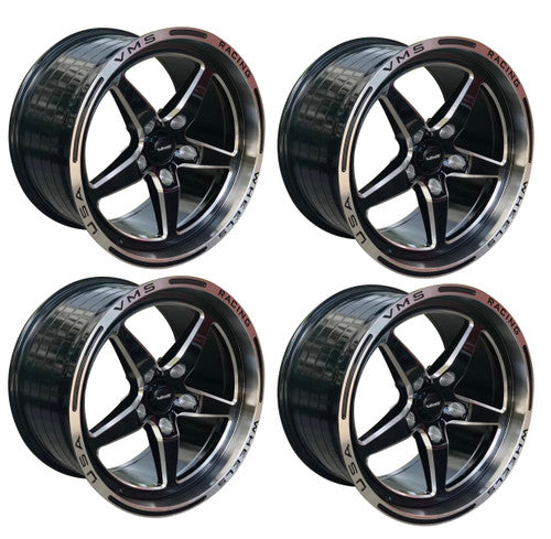 VMS Front & Rear Street Drag Wheel Set Polished Lip (05-20 Mustang / 2024 Mustang)