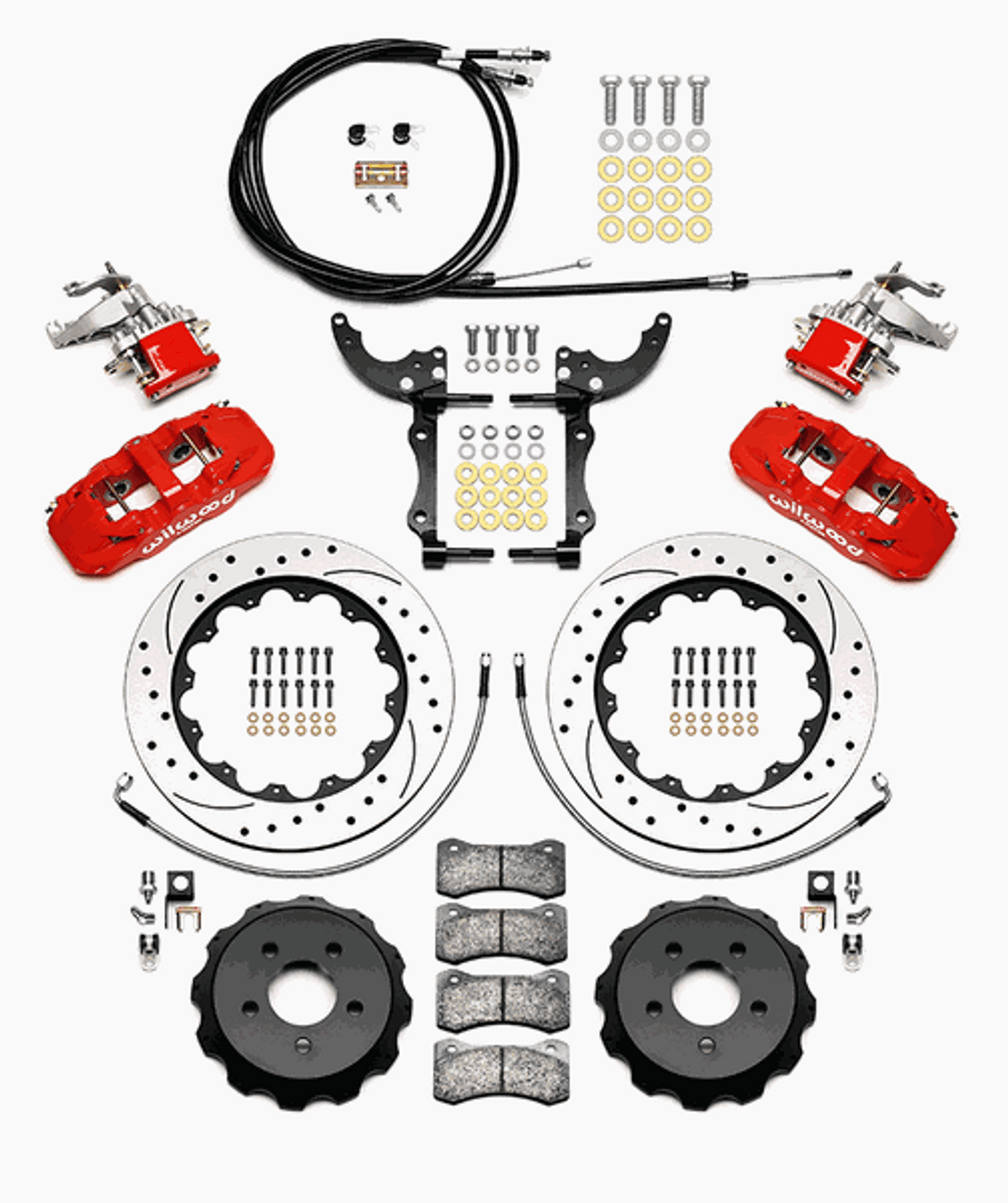 Wilwood Aero4-MC4 14" Big Brake Rear Parking Brake Kit Drilled & Slotted (2015 - 2023 Mustang) 140-13888-D
