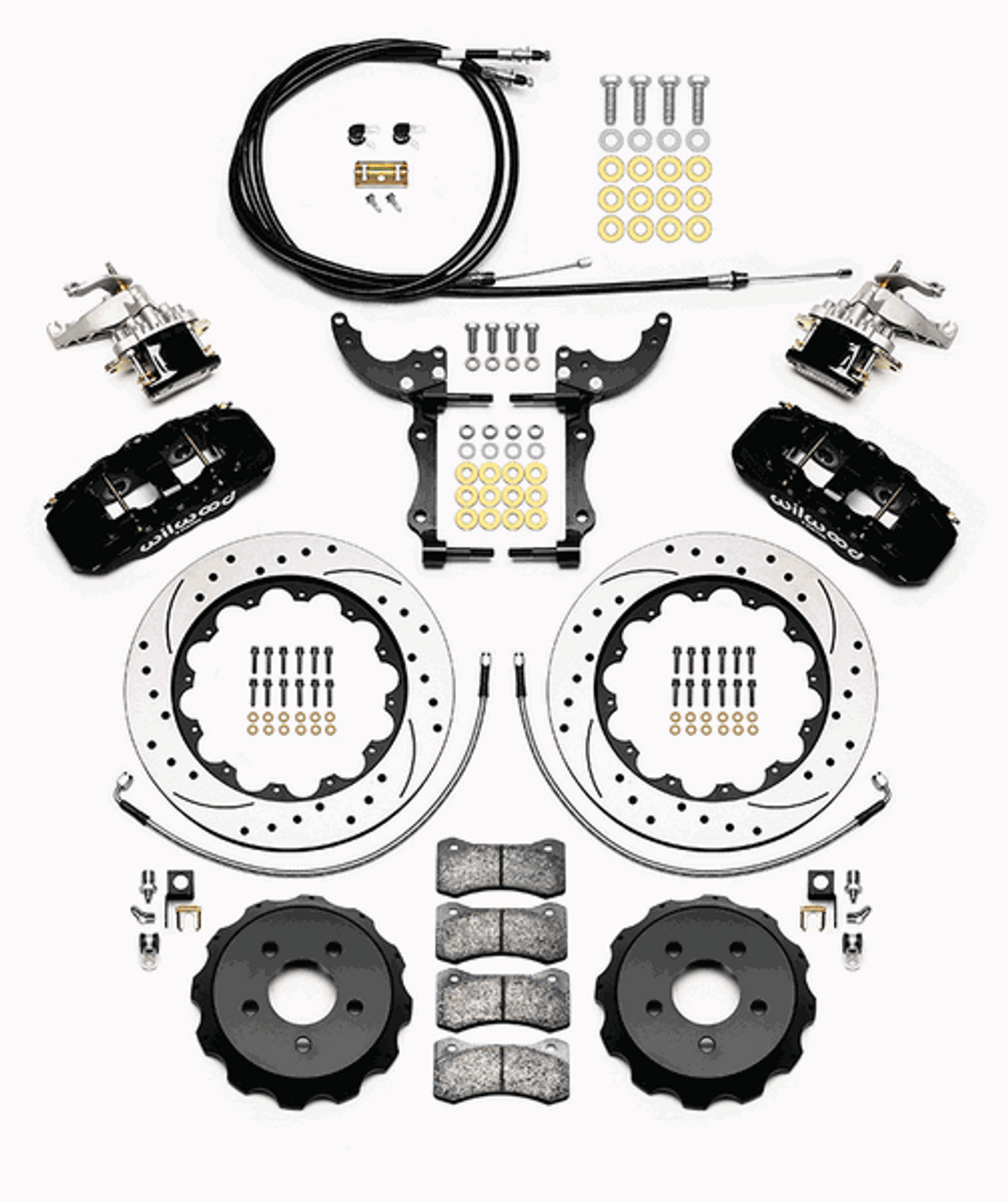 Wilwood Aero4-MC4 14" Big Brake Rear Parking Brake Kit Drilled & Slotted (2015 - 2023 Mustang) 140-13888-D